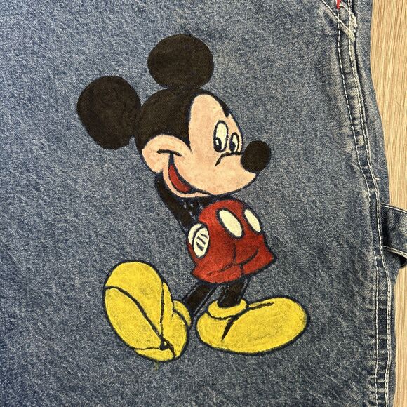 Disney Store Overall Shorts Womens Large Mickey Blue Denim Embroidery Vintage - Picture 2 of 11